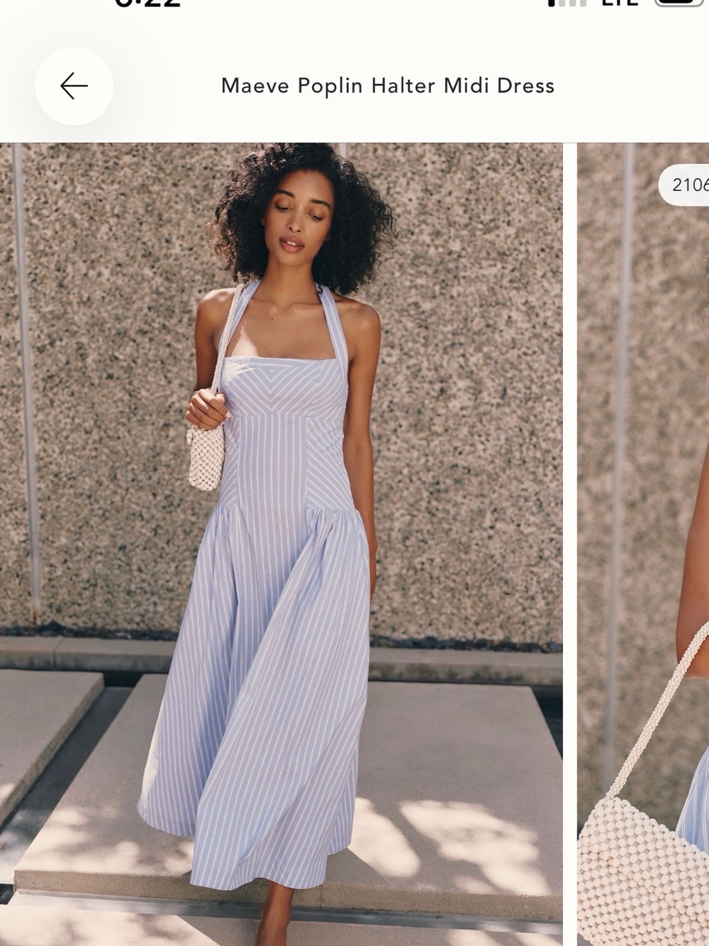 Anthropologie Light Blue and White Striped Halter Midi Dress